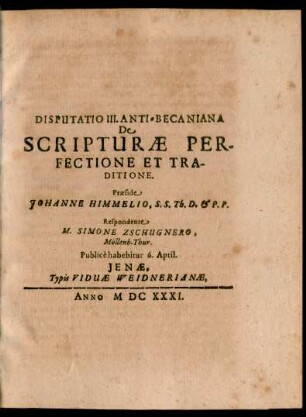 3: De Scripturae Perfectione Et Traditione
