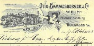 Rechnung der Wein- und Fassholzhandlung Otto Bammesberger mit Firmenansicht Wartbergstraße 10