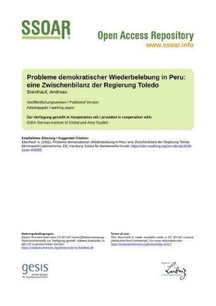 Probleme demokratischer Wiederbelebung in Peru: eine Zwischenbilanz der Regierung Toledo