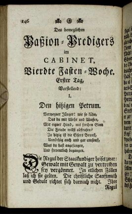 Des beweglichen Paßion-Predigers im Cabinet, Vierdte Fasten-Woche.