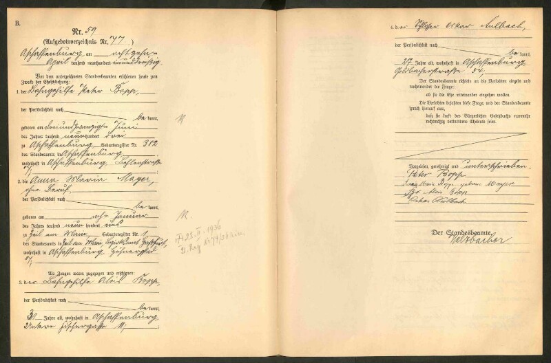Standesamtsbuch der Stadt Aschaffenburg: Eheschließungen 252/1930 - 130/1931