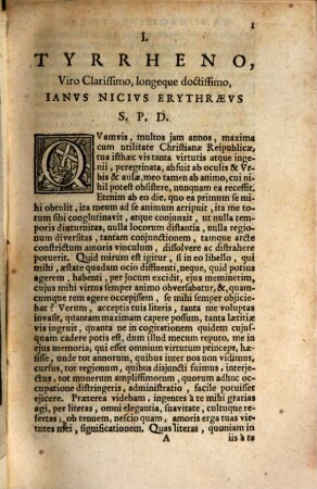 Iani Nicii Erythraei Epistolae Ad Tyrrhenvm, [1]