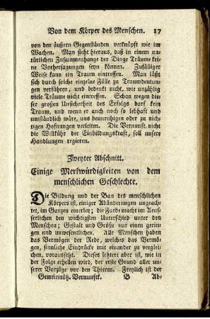 Zweyter Abschnitt. Einige Merkwürdigkeiten von dem menschlichen Geschlechte