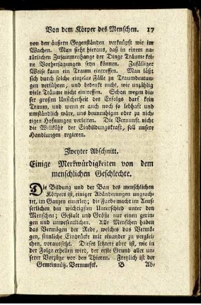 Zweyter Abschnitt. Einige Merkwürdigkeiten von dem menschlichen Geschlechte