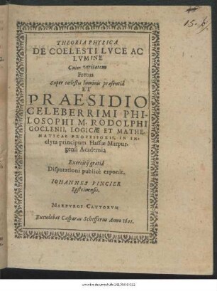 Theoria Physica De Coelesti Luce Ac Lumine