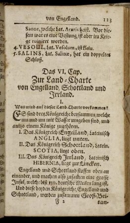 Das VI. Cap. Zur Land-Charte von Engelland, Schottland und Irrland.