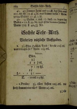 Sechste Lehr-Arth. Vielerley nützliche Auffgaben.