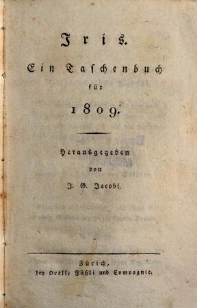 Iris : ein Taschenbuch für .... 1809