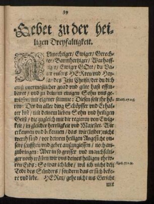 Gebet zu der heiligen Dreyfaltigkeit.
