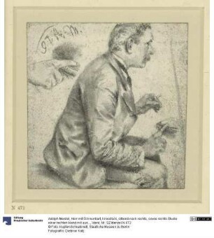 Herr mit Schnurrbart, Kniestück, sitzend nach rechts, sowie rechts Studie einer rechten Hand mit ausgestrecktem Zeigefinger