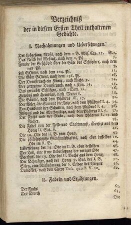 Verzeichniß der in diesem Ersten Theil enthaltenen Gedichte.