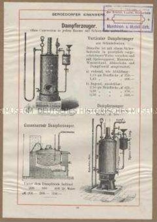 Bergedorfer Landwirtschafts- und Kraftmaschinen, Wasserpumpen, Dampferzeuger und Ziegelei-Anlagen