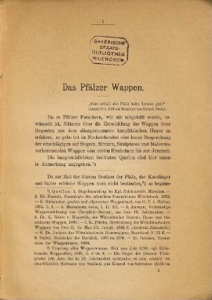 Das Pfälzer Wappen : mit pfalz-bayerischer Stammtafel und Wappentafel