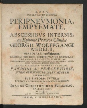 Dissertatio Medica De Peripneumonia, Empyemate, Et Abscessibus Internis