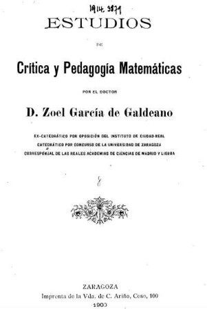 Estudios de crítica y pedagogía matemáticas