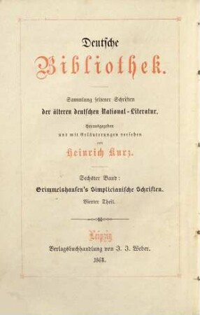 Hans Jacob Christoffels von Grimmelshausen Simplicianische Schriften, 4