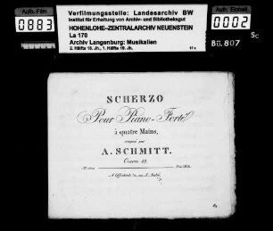 Aloys Schmitt (1788-1866): Scherzo / pour Piano-Forte / à quatre mains / composée par / A. Schmitt / Oeuvre 42 à Offenbach s/m, chez J. André