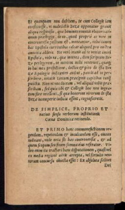 De Simplice, Proprio Et nativo sensu verborum institutionis Coenae Dominicae retinendo.