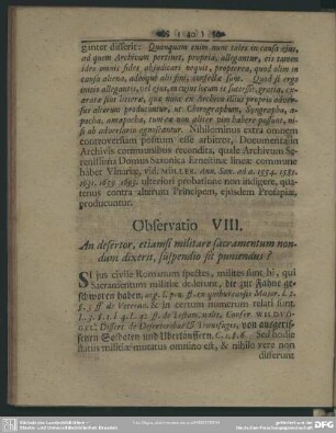 Observatio VIII. An desertor, etiamsi militare sacramentum nondum dixerit, suspendio sit puniendus?