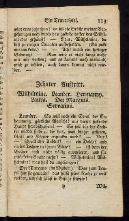 Zehnter Auftritt. Wilhelmine. Leander. Hermanny. Laura. Der Marquis. Servatius.