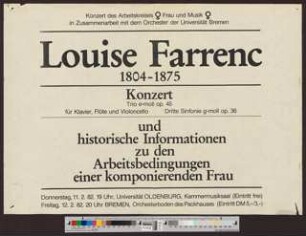 Louise Farrenc 1804-1875: Konzert : Trio e-moll op. 45 für Klavier, Flöte und Violoncello; Dritte Sinfonie g-moll op. 36