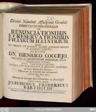 Disputatio Inauguralis De Renunciationibus Et Reservationibus Filiarum Illustrium