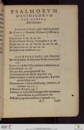 Psalmorvm Davidicorvm per genera distributio