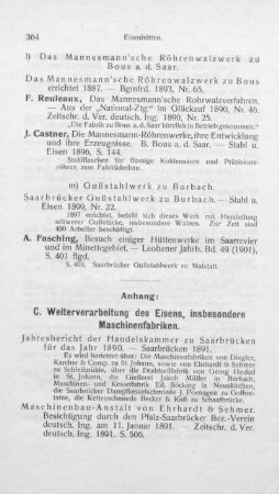C. Weiterverarbeitung des Eisens, insbesondere Maschinenfabriken.