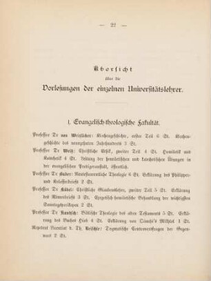 22-30, Übersicht über die Vorlesungen der einzelnen Universitätslehrer