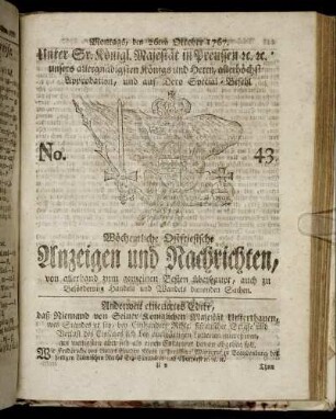 No. 43. Montags, den 26ten Oktober 1767.