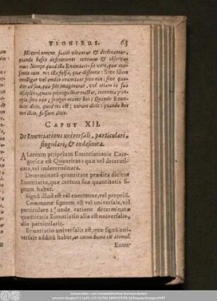 Caput XII. De Enuntiatione universali, particulari, singulari, & indefinita.