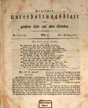 Deutsches Unterhaltungsblatt für gebildete Leser aus allen Ständen. 1817, 1817