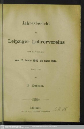 1886/87: Jahresbericht des Leipziger Lehrervereins : über d. ... Vereinsjahr