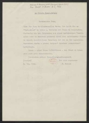 Brief an Frieda Kwast-Hodapp, 06.10.1914