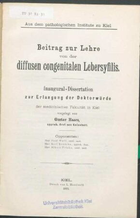 Beitrag zur Lehre von der diffusen congenitalen Lebersyfilis