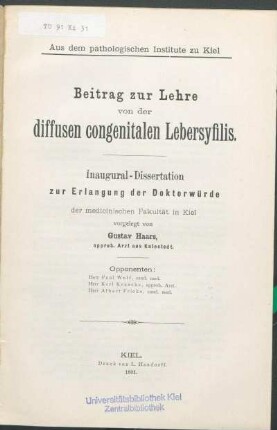 Beitrag zur Lehre von der diffusen congenitalen Lebersyfilis