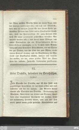 VI. Ueber Dialekte, besonders die Griechischen. (1782.)