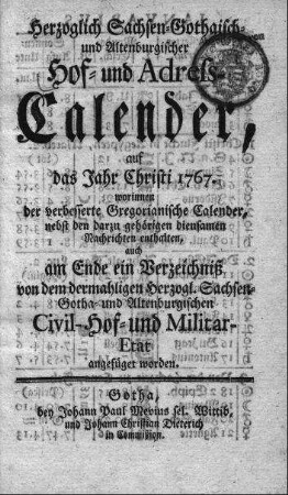1767: Staatshandbücher für das Herzogtum Sachsen-Gotha