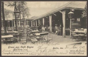 Ansichtskarte Café Heyne mit Pavillon, Hasenheide 40/44