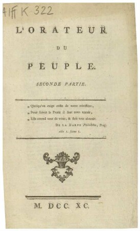 L' ORATEUR DU PEUPLE. SECONDE PARTIE