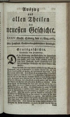 XXXIV. Nachl. Coburg, den 22. Aug. 1761.
