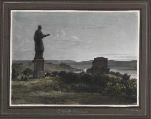 'San Carlo Boromeo - F(riedrich) Martens f(ecit)' Standbild des Heiligen Karl Borromäus ; aquarellierte Aquatintaradierung