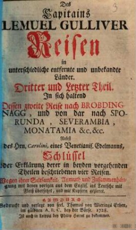 Des Capitäns Lemuel Gullivier Reisen, 3