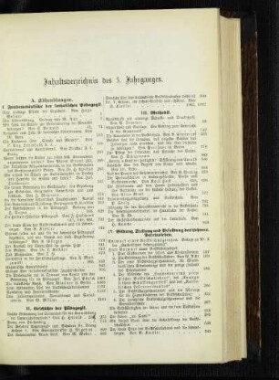 Inhaltsverzeichnis des 3. Jahrganges