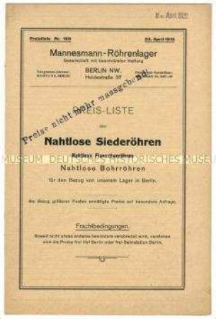 Preisliste über nahtlose Rohre