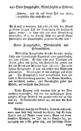 Seine Freygebigkeit, Mildthätigkeit und Erkenntlichkeit