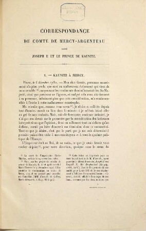 Correspondance secrète du Comte de Mercy-Argenteau avec l'empereur Joseph II et le Prince de Kaunitz, 1