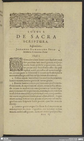 Locus I. De Sacra Scriptura