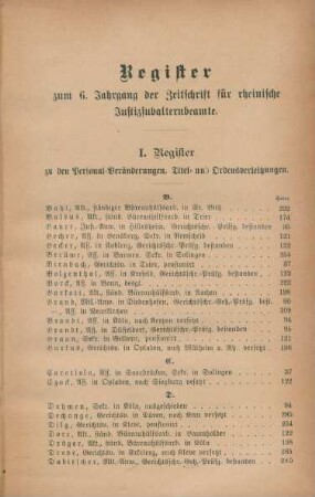 Register zum 6. Jahrgang der Zeitschrift für rheinische Justizsubalternbeamte