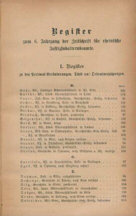 Register zum 6. Jahrgang der Zeitschrift für rheinische Justizsubalternbeamte